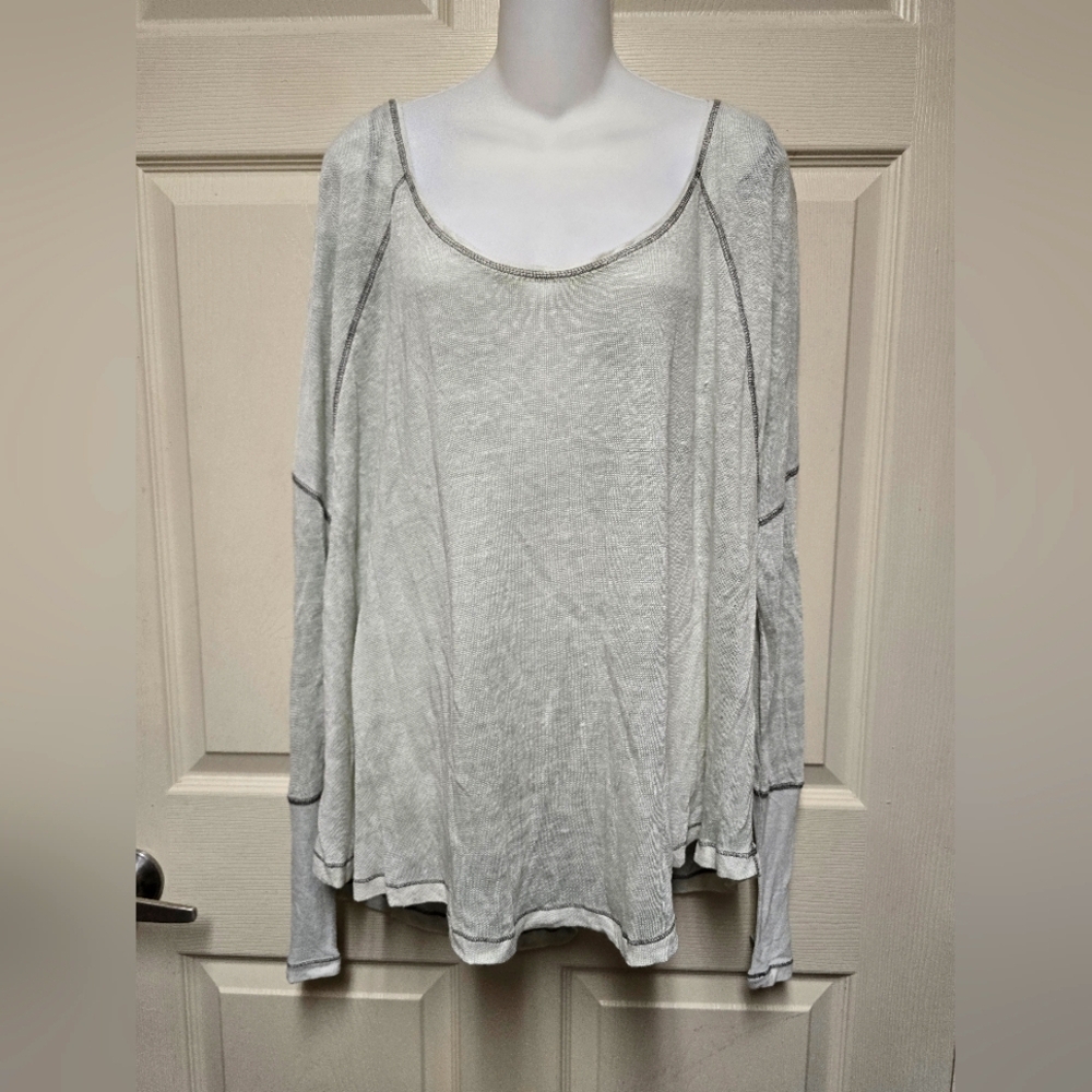 FREE PEOPLE 'PACIFIC'  Light Olive Green Oversized Thermal Tunic Hi-Lo M